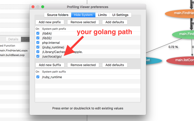 Profiling Viewer settings for Golang